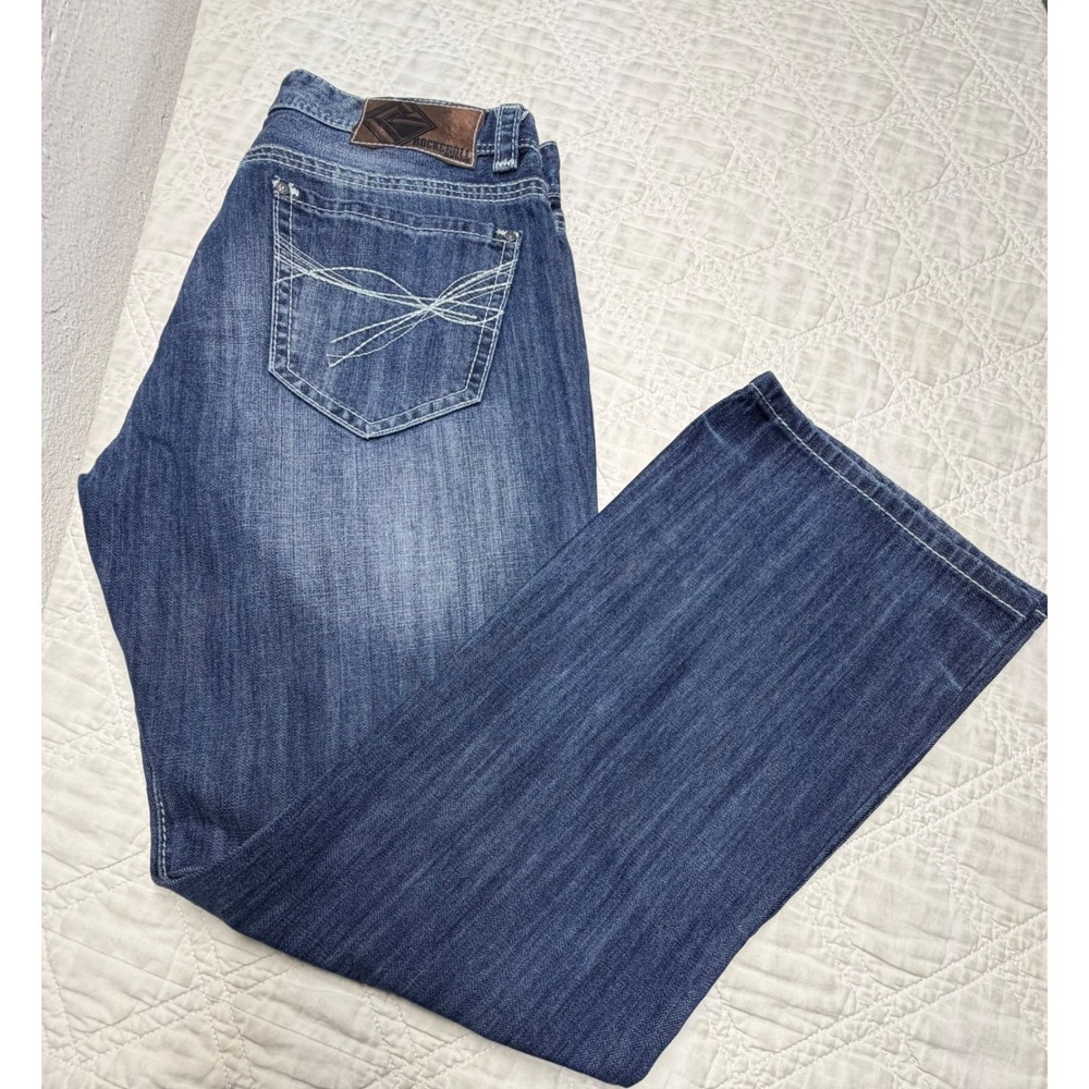 Rock and Roll Cowboy Jeans Mens 38x32 Double barrel Blue Bootcut Relaxed Fit